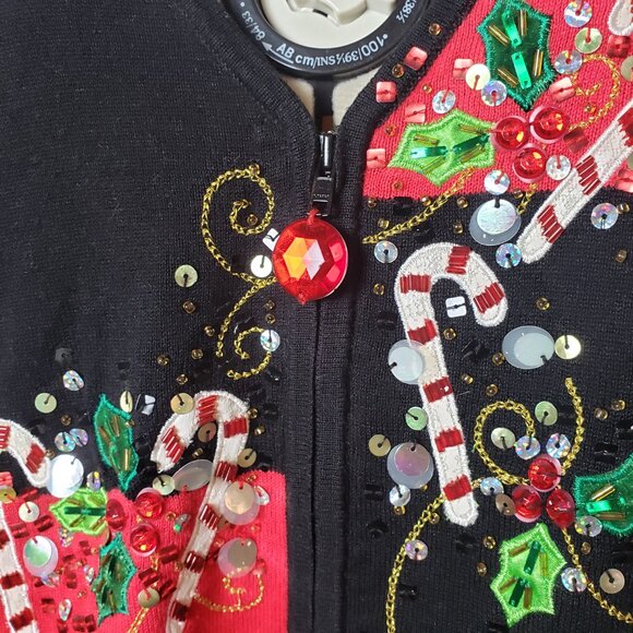 VTG 90s Jack B. Quick Holiday Embellished Festive Embroidered Cardigan XL - Picture 7 of 14